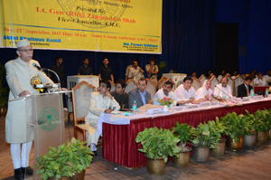 AMU Vice Chancellor Lt. Gen. Zameer Uddin Shah addressing the convention on Restoration of Minority Chracter at AMU