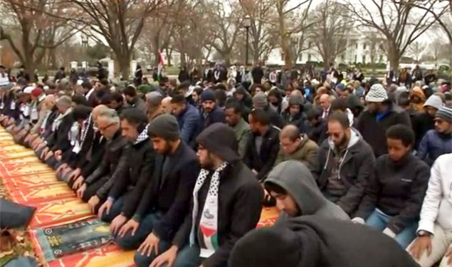 Muslims praying outside Jerusalem