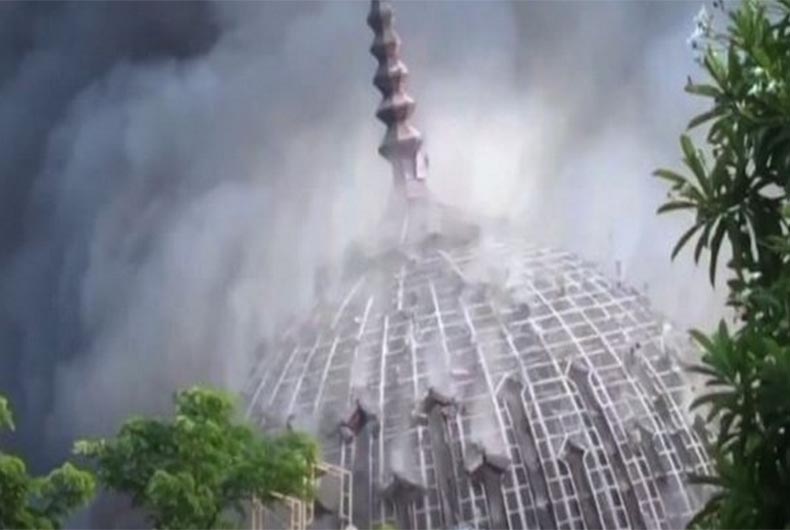 Watch: Massive fire brings down Jakarta Mosque dome as renovation goes wrong