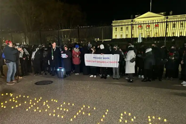 In rare vigil outside White House, Biden staffers demand ceasefire in Gaza