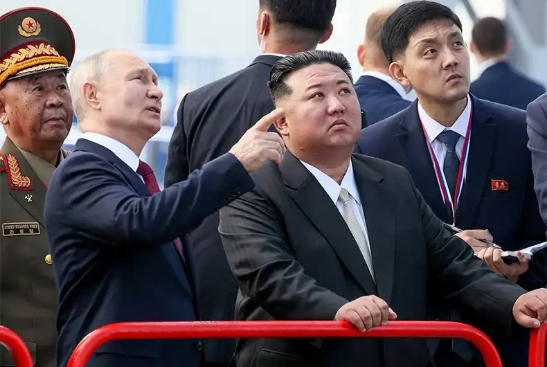 Russia fighting to defend its security, says Kim Jong Un with Putin seated next to him