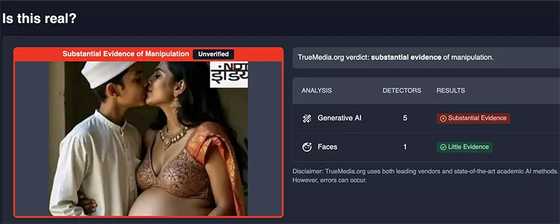 Fact Check: Image showing Muslim teen kissing pregnant Hindu woman AI generated