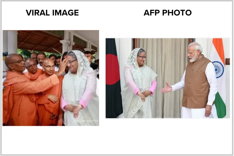 Fact Check: Fake image circulated to claim Sheikh Hasina has converted to Hinduism