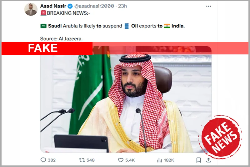 Fact Check: Claim that Saudi Arabia plans to suspend oil export to India is false