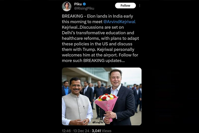 Fact Check: Image showing Kejriwal, Elon Musk together in Delhi is fake
