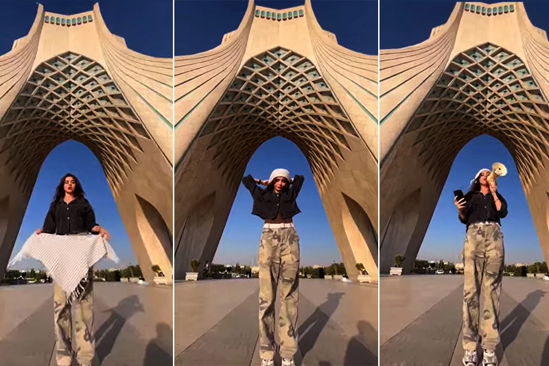 Watch: Anti-Hijab activist dons Keffiyeh in solidarity with Iran