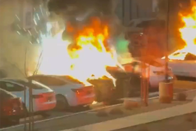 Several Tesla vehicles set on fire in Las Vegas