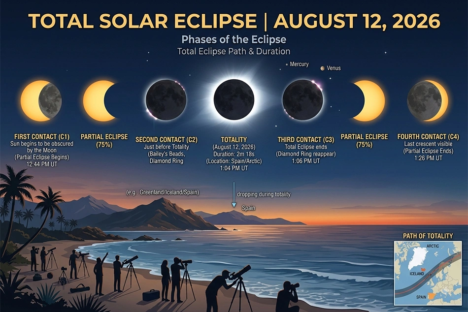 Total Solar Eclipse August 12, 2026 - Time and List of Cities, Countries to Watch